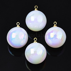 Colgantes de perlas de imitación de plástico abs, con fornituras de latón, color de ab chapado, redondo, blanco, 19.9x16mm, agujero: 1.5 mm