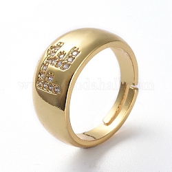 Регулируемые латунные кольца из микро-паве циркония, широкая полоса кольца, золотые, Размер 7, 16.9 мм