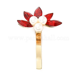 Accessoires de cheveux en verre et plastique ABS imitation perle, crochet poney, avec les accessoires en alliage, fleur, rouge, 43x30x16mm
