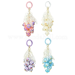 Porte-clés en perles de résine, avec pendentif en acrylique et anneaux de porte à ressort en alliage peint par pulvérisation, feuille, couleur mixte, 12 cm