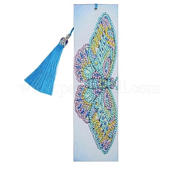 DIY Diamond Painting Stickers Kits For Bookmark Making, with Diamond Painting Stickers, Resin Rhinestones, Diamond Sticky Pen, Tassel, Tray Plate and Glue Clay, Rectangle with Butterfly, Mixed Color, 21x6cm