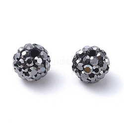 Pave bolas de discoteca, Abalorios de Diamante de imitación de arcilla polímero, Grado A, jet hematite, pp15 (2.1~2.2 mm), 14mm, agujero: 2 mm