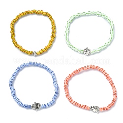 Bracelets extensibles en perles de verre et en alliage, formes mixtes, couleur mixte, diamètre intérieur: 2-1/8 pouce (5.4 cm)