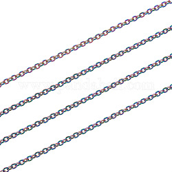 Vakuumbeschichtung von 304 Edelstahlkabelketten, mit Spule, gelötet, Flachoval, Regenbogen-Farb, 3x2.5x0.5 mm, 5 m / Rolle