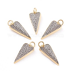 Brass Micro Pave Clear Cubic Zirconia Pendants, with Jump Rings, Long-Lasting Plated, Heart, Real 18K Gold Plated, 20.8x9.5x2.5mm, Jump Ring: 4.6x0.8mm, Hole: 3mm