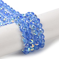 Trasparenti perle di vetro placca fili, ab colore placcato, sfaccettato, tondo, blu fiordaliso, 3.8x4.2mm, Foro: 0.9 mm, circa 98pcs/filo, 14.96'' (38 cm)