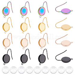 UNICRAFTALE 16Pcs 4 Colors 12mm Bezel Earring Hook with 20Pcs Transparent Glass Cabochons 304 Stainless Steel Dangle Earrings Settings DIY Blank Dome Earring Making Kit for Jewelry Making