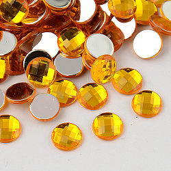 Taiwan Acrylic Rhinestone Cabochons, Flat Back and Faceted, Half Round/Dome, Goldenrod, 10x3mm