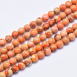 Hilos de cuentas de jaspe imperial natural, teñido, redondo, naranja, 8mm, agujero: 1 mm, aproximamente 49 pcs / cadena, 15.7 pulgada