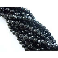 Synthetischen schwarzen Steinperlen Stränge, gefärbt, facettiert rund, Schwarz, ca. 4 mm Durchmesser, Bohrung: 0.8 mm