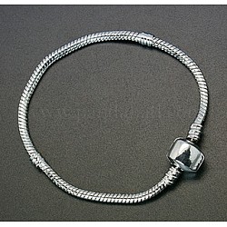 Platinum Color Brass European Bracelet Making, with Magnetic Clasps, for Large Hole Beads, Size: about 18cm long (including the length of lock), 3mm thick, stopper: 4.2mm thick