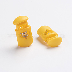Plastic Spring Cord Locks, 1-Hole, Yellow, 27~28x14x9mm, Hole: 3x7.5mm