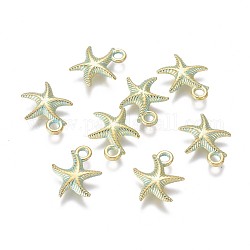 Encantos de aleación, Estrella de mar / estrellas de mar, pátina dorada y verde, 15.5x13.5x3mm, agujero: 2 mm