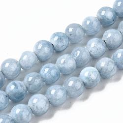 Quartz naturel teints chapelets de perles rondes, imitation aigue-marine, 6mm, Trou: 1mm, Environ 59~61 pcs/chapelet, 14.37 pouce