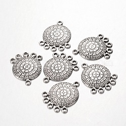Tibetischen Stil flache runde Kronleuchter Komponenten, Antik Silber Farbe, Bleifrei, Nickel-und cadmium frei, 27x21x2 mm, Bohrung: 2 mm