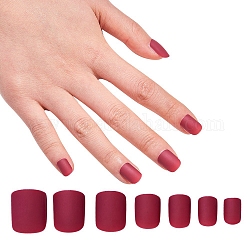 Ensembles de nail art, avec 24pcs ongles en plastique, 24pcs colle à ongles gelée double face, rouge foncé, 14.5~23x7~14mm, environ 24 pcs / ensemble