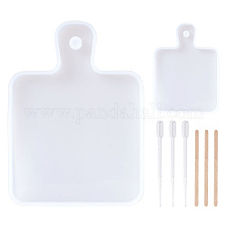 DIY Rectangle Handle Dinner Plate Silicone Molds, with Birch Wooden Craft Ice Cream Sticks, 2ml Disposable Plastic Dropper, White, 12pcs/set