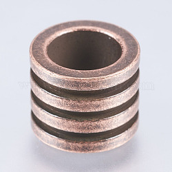 Abalorios de 304 acero inoxidable, Abalorios de grande agujero, columna con ranura, cobre rojo, 10x10x8mm, agujero: 6.5 mm