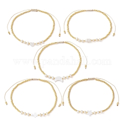 Braccialetti con perline intrecciate con conchiglie naturali, perle e semi, Bracciale regolabile, forme misto, diametro interno: 1-3/4~3-1/2 pollice (4.6~8.8 cm)