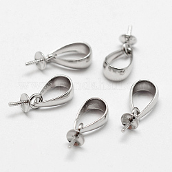 Sterling Silver Cup Pearl Bail Pin Pendants, for Half Drilled Beads, Platinum, 6x3mm, Hole: 3.5x5mm, Pin: 0.7mm