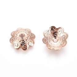 304 Stainless Steel Bead Caps, Flower, Multi-Petal, Rose Gold, 11x3mm, Hole: 1.4mm