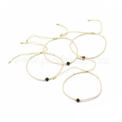Bracelets de perle tressés réglables en oeil de tigre naturel, avec cordon en nylon et perles de rocailles / perles heishi, 4.3~7.95 cm, 1.5mm