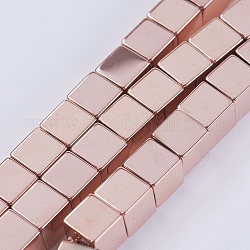 Electroplate Non-magnetic Synthetic Hematite Beads Strands, Cube, Grade AA, Rose Gold Plated, 6x6x6mm, Hole: 0.5mm, about 70pcs/strand, 16.5 inch
