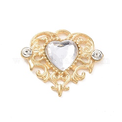 Acrylic Pendants, with Golden Tone Alloy Rhinestone Finding, Heart Charm, Clear, 21.5x25x5mm, Hole: 2x2.5mm