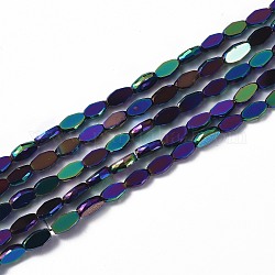 Радужные гальванические бусины из стеклянных бусин, граненые, овальные, с покрытием разноцветным, 8x4.5x2 мм, отверстие : 0.9 мм, около 60 шт / нитка, 17.72'' (45 см)
