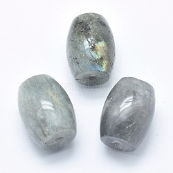 Natural Labradorite Beads, Half Drilled(Holes on Both Sides), Barrel, 24.5~25x18mm, Hole: 2.5~3mm