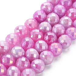 Opaque Baking Painted Crackle Glass Beads Strands, Faceted, AB Color Plated, Teardrop, Violet, 8x7~8mm, Hole: 1.2mm, about 60pcs/strand, 18.11 inches(46cm)