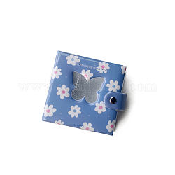 Album fotografico mini raccoglitore in pvc da 40 pollici a 3 tasca, con copri finestra glitterato a farfalla, selezione di fototessere, rettangolo con motivo floreale, blu fiordaliso, 10.5x10.5x3cm, tasca: 9.3x6.5 cm