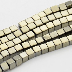 Cube non-magnétiques hématite synthétiques brins de perles, l'imitation de la pyrite, antique bronze plaqué, 2.5x2.5x2.5mm, Trou: 0.8mm, Environ 184 pcs/chapelet, 17 pouce