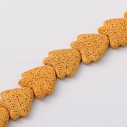 Brins de perles de roche de lave synthétique de poissons tropicaux, teinte, jaune, 25x24x10mm, Trou: 1mm, Environ 18 pcs/chapelet, 15.9 pouce