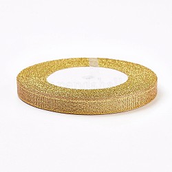 Polyester Organzaband, Glitzer-Metallband, funkeln Band, dunkelgolden, 10 mm, ca. 25 Yards / Rolle