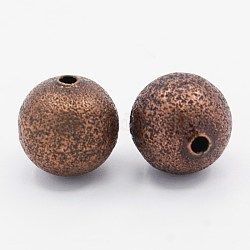 Brass Textured Beads, Nickel Free, Round, Red Copper Color, Size: about 12mm in diameter, hole: 1.8mm