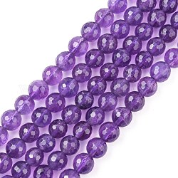 Natürlichen Amethyst Perlen Stränge, Runde, facettiert, lila, 6 mm, Bohrung: 1 mm, 32 Stk. / Strang, 8 Zoll