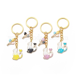 Adorable porte-clés pendentif chat en émail, breloques de ballon à air chaud, pour clé de voiture, sac à main, ornement de sac à dos, couleur mixte, 8.1 cm, 4 pièces / kit