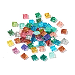 Square with Glitter Powder Mosaic Tiles Glass Cabochons, for Home Decoration or DIY Crafts, Mixed Color, 10x10x4mm, about 1000pcs/1000g