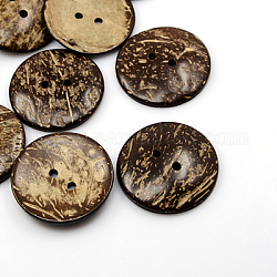 Botones de coco, 2 agujero, plano y redondo, coco marrón, 44x5mm, agujero: 4 mm