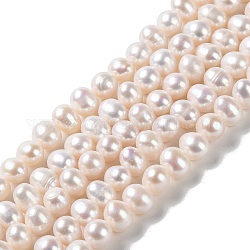 Fili di perle di perle d'acqua dolce coltivate naturali, patata, grado 3a++, papayawhip, 8.5~9.5x7~8mm, Foro: 0.6 mm, circa 47pcs/filo, 13.98'' (35.5 cm)
