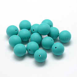 Perle di silicone ecologiche per uso alimentare, tondo, turchese scuro, 14~15mm, Foro: 2 mm
