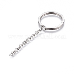 304 Stainless Steel Split Key Ring Clasps, For Keychain Making, with Extended Cable Chains, Stainless Steel Color, 79mm, Ring: 25.5x3mm