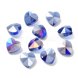 Гальванические стеклянные бусины, с покрытием AB цвета, граненые, сердце, синие, 14x14x8.5 мм, отверстие : 1 мм