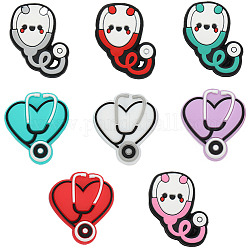 Sunnyclue 1 boîte 8 styles de perles focales en silicone, perles d'infirmière, stéthoscope médical, grande perle en silicone en forme de cœur, grosses perles colorées en caoutchouc pour stylos perlés, cordons, bracelets porte-clés, kits de perles