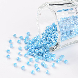 (servizio di reimballaggio disponibile) perline di semi di vetro, colori opachi , tondo, ciano chiaro, 8/0, 3mm, Foro: 1 mm, su 12 g / borsa