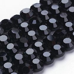 Filo di perline in vetro, sfaccettato, rotondo e piatto, nero, 6x4mm, Foro: 1 mm, circa 72pcs/filo, 15.7 pollice