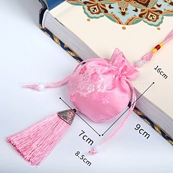 Парчовые сумки на шнурке с цветком и кисточкой, цветочные мешочки-саше для хранения украшений, розовый жемчуг, 9x7 см
