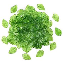 100Pcs Transparent Acrylic Charms, Leaf, Green, 13.5x8.5x2mm, Hole: 1.6mm