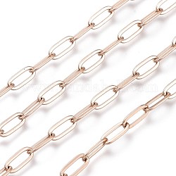 Ion Plating(IP) 304 Stainless Steel Cable Chains, Paperclip Chains, Drawn Elongated Cable Chains, Soldered, with Spool, Rose Gold, 9.7x4.2x0.9~1mm, about 32.8 Feet(10m)/roll